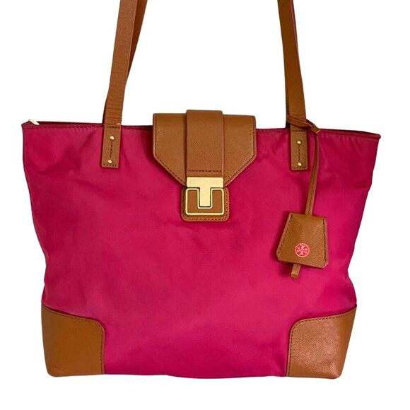 Tory Burch Handbags - Tory Burch Pink Nylon Tote Shoulder Bag Medium Size